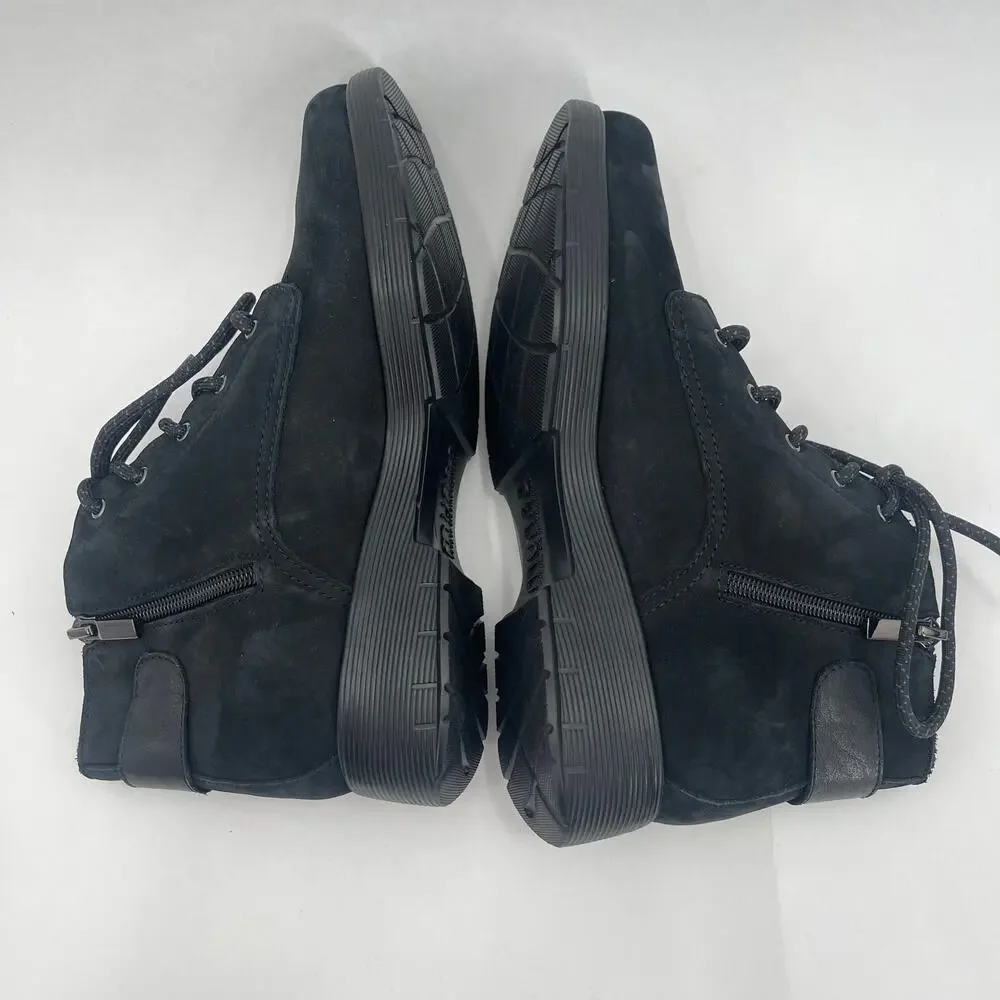 Munro Buckley Boots Size 7.5 Black Nubuck Leather Lace Up Zipper Buckle NWOT